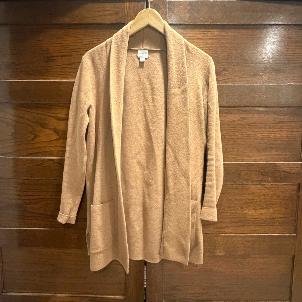 J. Crew XS Chelsea sweater blazer Tan camel Open-Front Cardigan 100% cotton knit - Picture 10 of 14